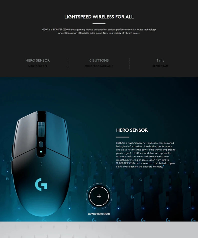 Logitech G304 Lightspeed – Souris Gaming Sans Fil Pro pour eSport (Équivalent G102 Amélioré)