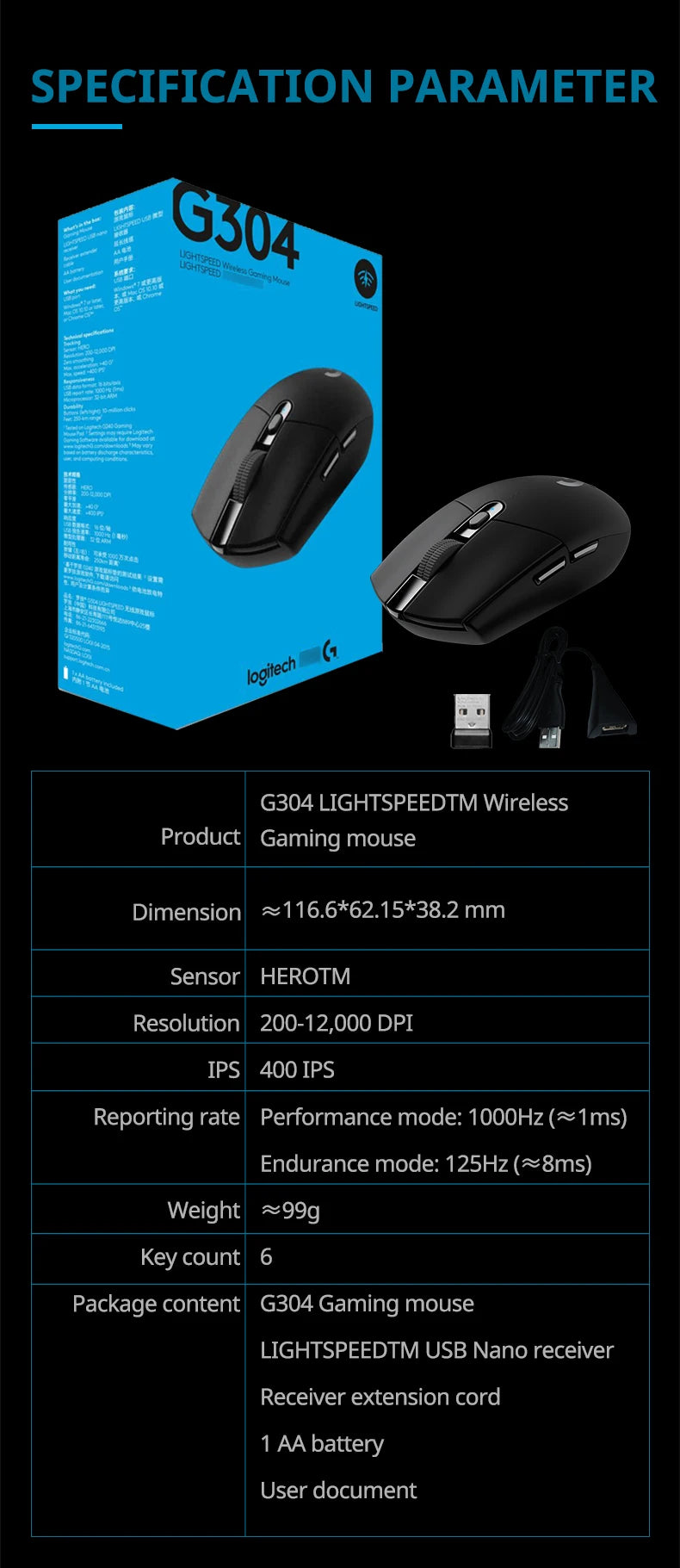Logitech G304 Lightspeed – Souris Gaming Sans Fil Pro pour eSport (Équivalent G102 Amélioré)